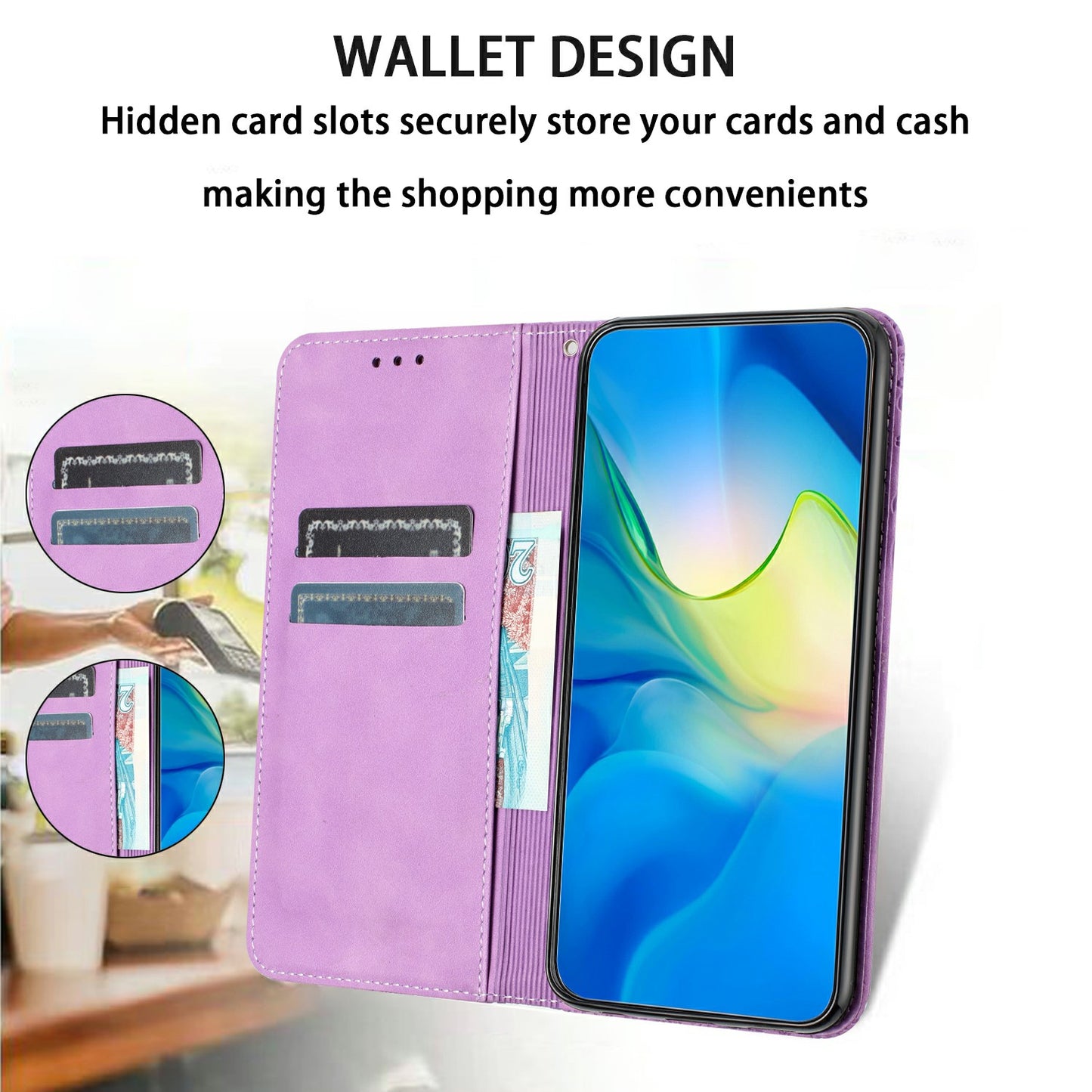 For Samsung Galaxy A06 Case PU Leather Wallet Phone Cover Elephant Pattern - Purple