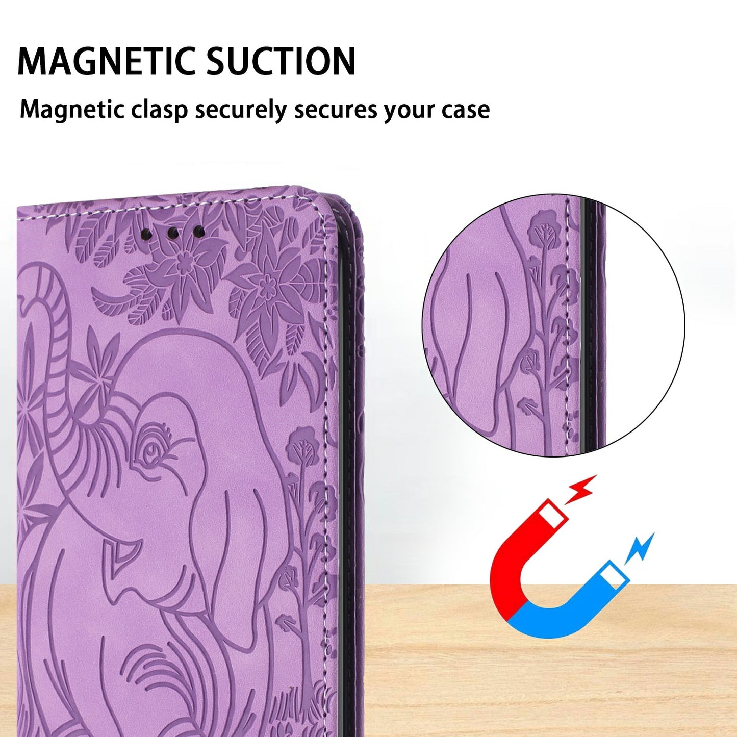 For Samsung Galaxy A06 Case PU Leather Wallet Phone Cover Elephant Pattern - Purple