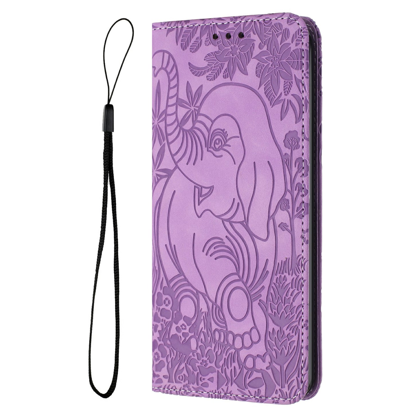 For Samsung Galaxy A06 Case PU Leather Wallet Phone Cover Elephant Pattern - Purple