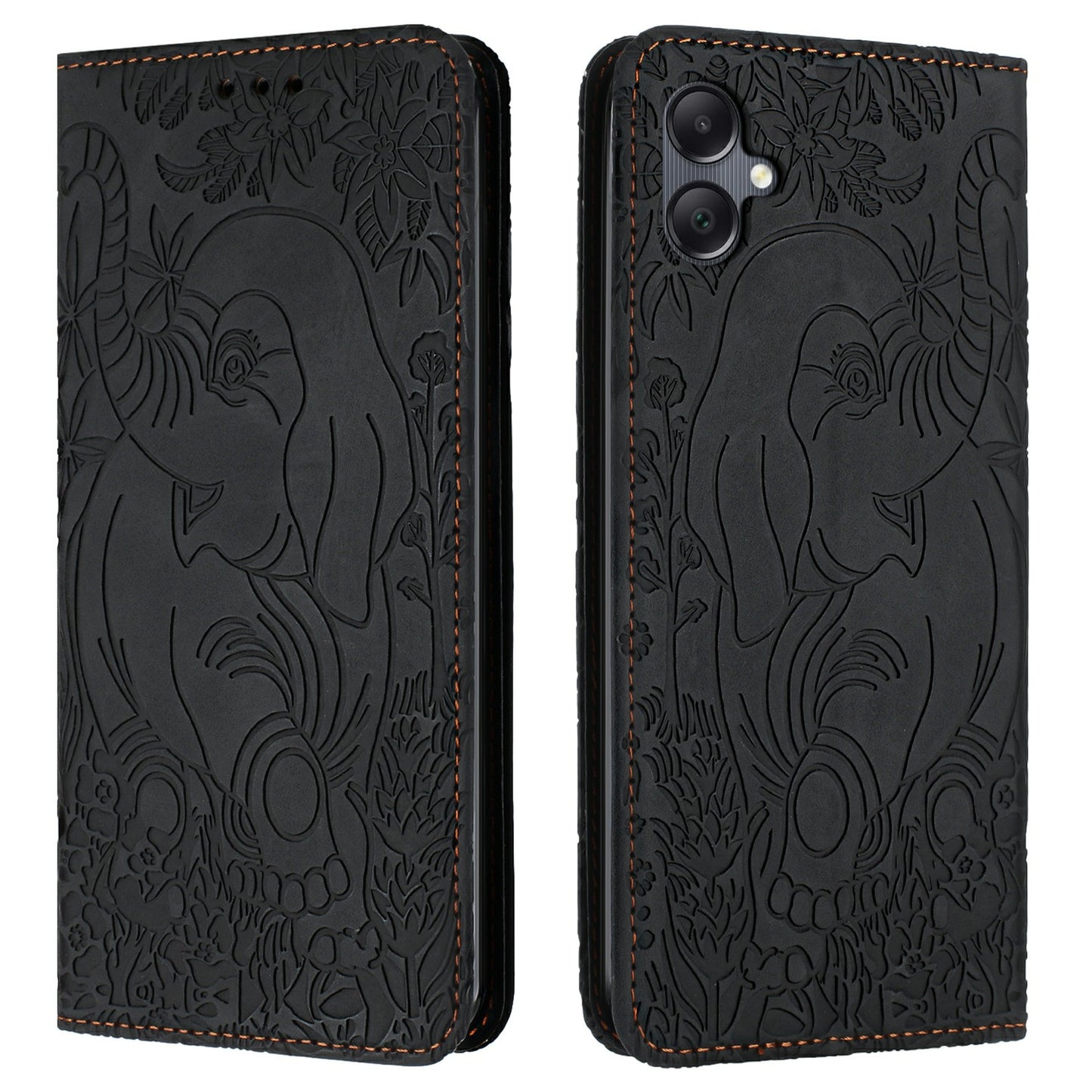 For Samsung Galaxy A06 Case PU Leather Wallet Phone Cover Elephant Pattern - Black