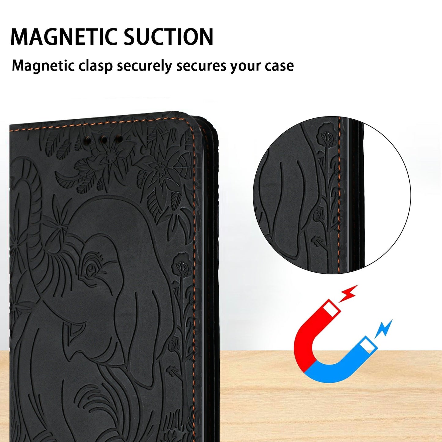 For Samsung Galaxy A06 Case PU Leather Wallet Phone Cover Elephant Pattern - Black