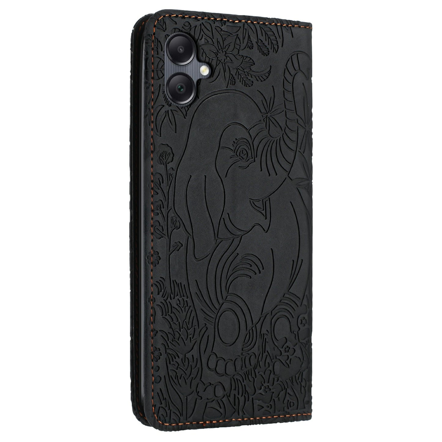 For Samsung Galaxy A06 Case PU Leather Wallet Phone Cover Elephant Pattern - Black