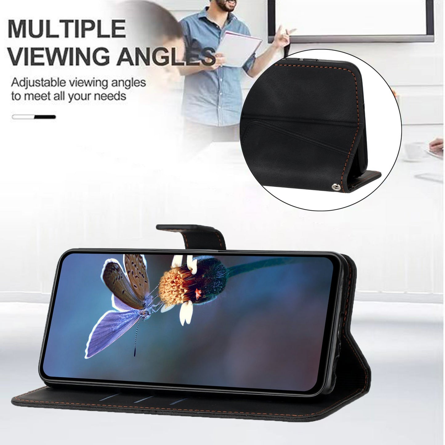 For Samsung Galaxy A06 Case Triangle Imprinted Anti-Scratch Phone Wallet Cover - Black