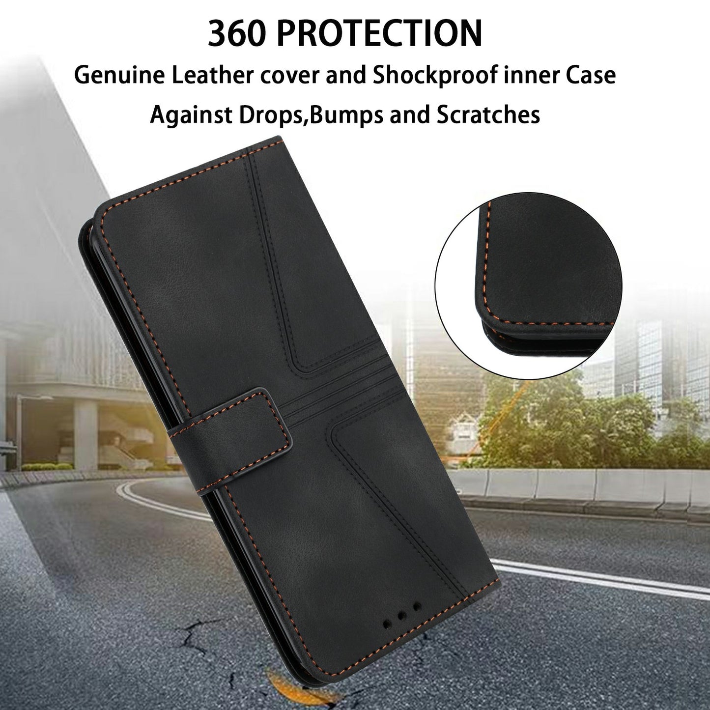 For Samsung Galaxy A06 Case Triangle Imprinted Anti-Scratch Phone Wallet Cover - Black