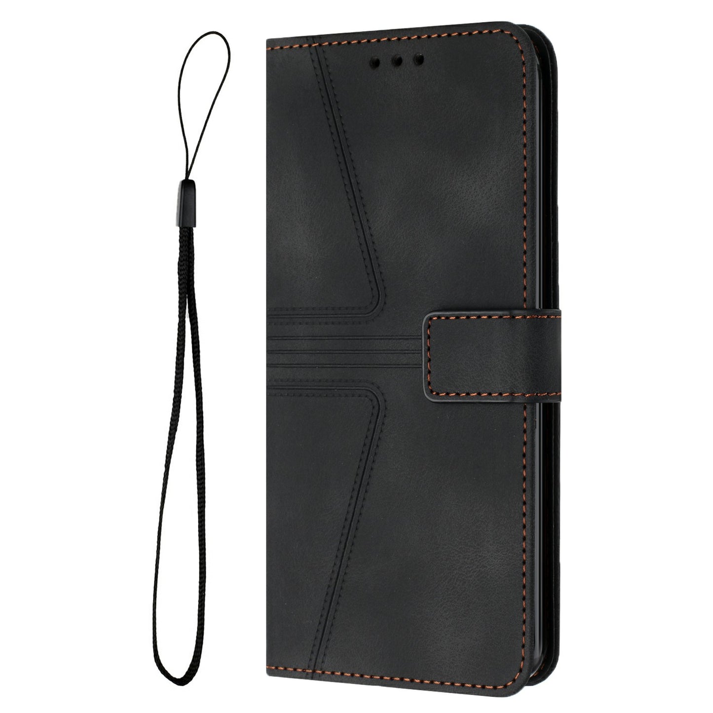 For Samsung Galaxy A06 Case Triangle Imprinted Anti-Scratch Phone Wallet Cover - Black