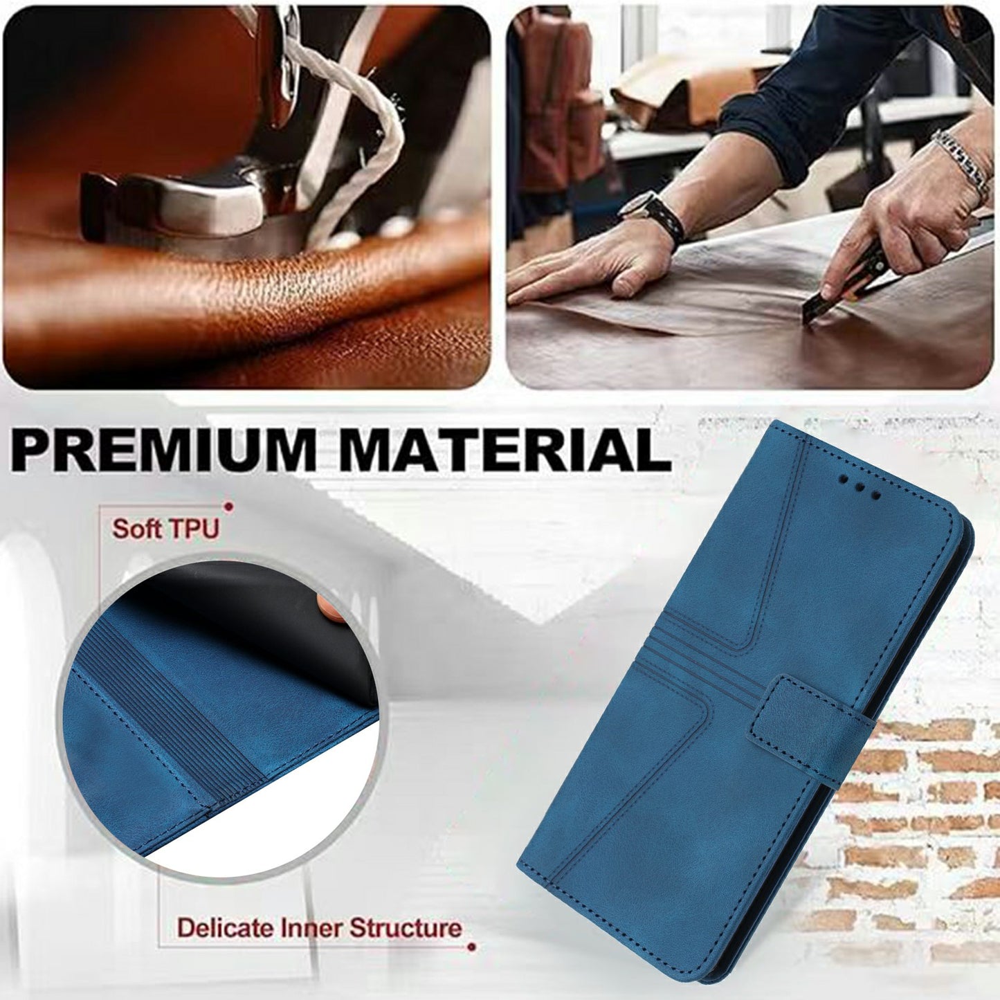 For Samsung Galaxy A06 Case Triangle Imprinted Anti-Scratch Phone Wallet Cover - Blue