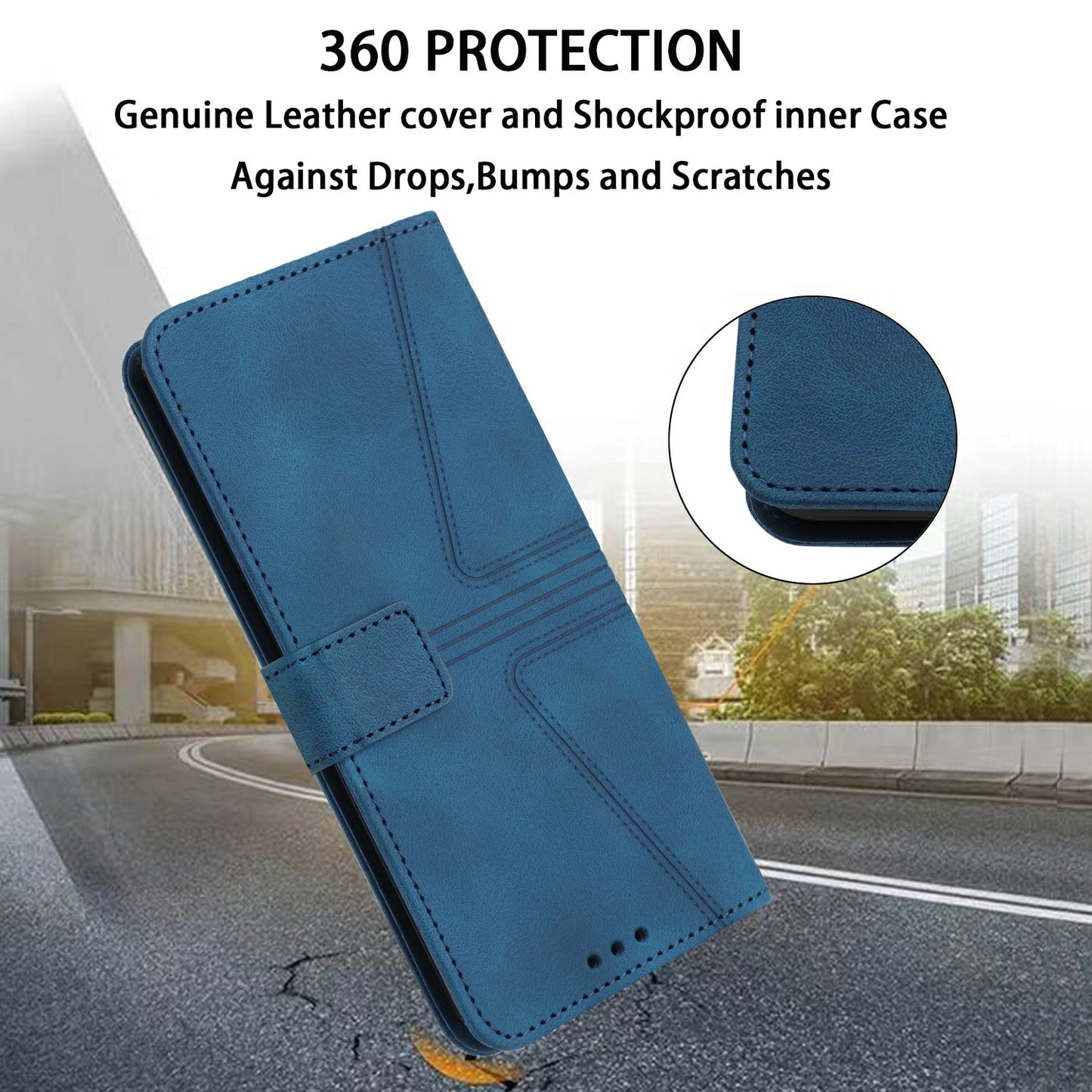 For Samsung Galaxy A06 Case Triangle Imprinted Anti-Scratch Phone Wallet Cover - Blue