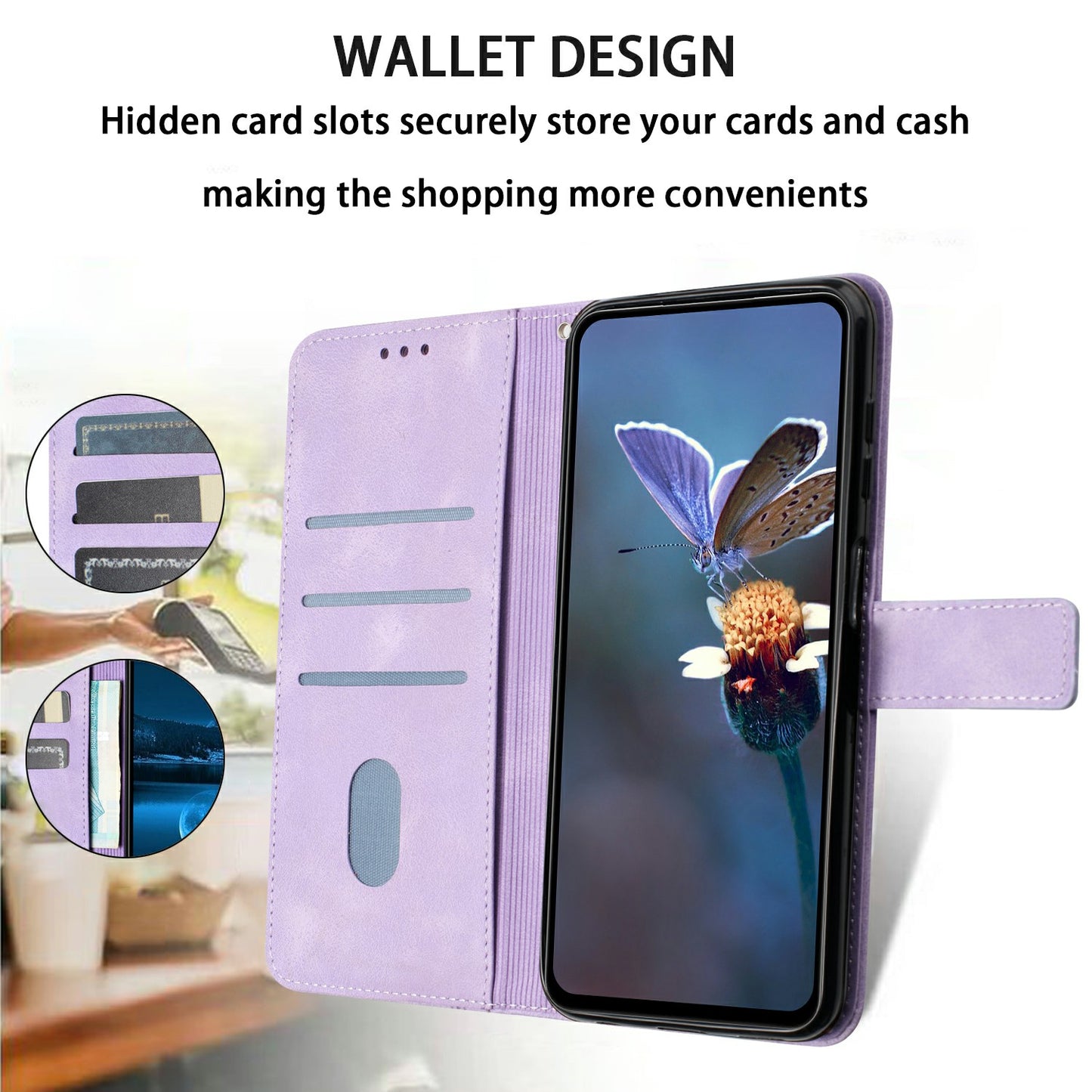 For Samsung Galaxy A06 Case Triangle Imprinted Anti-Scratch Phone Wallet Cover - Purple