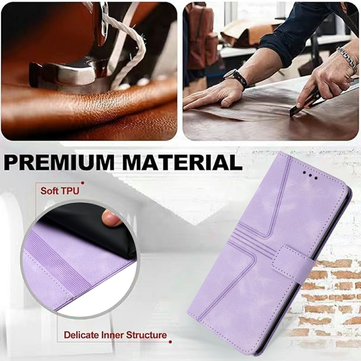 For Samsung Galaxy A06 Case Triangle Imprinted Anti-Scratch Phone Wallet Cover - Purple