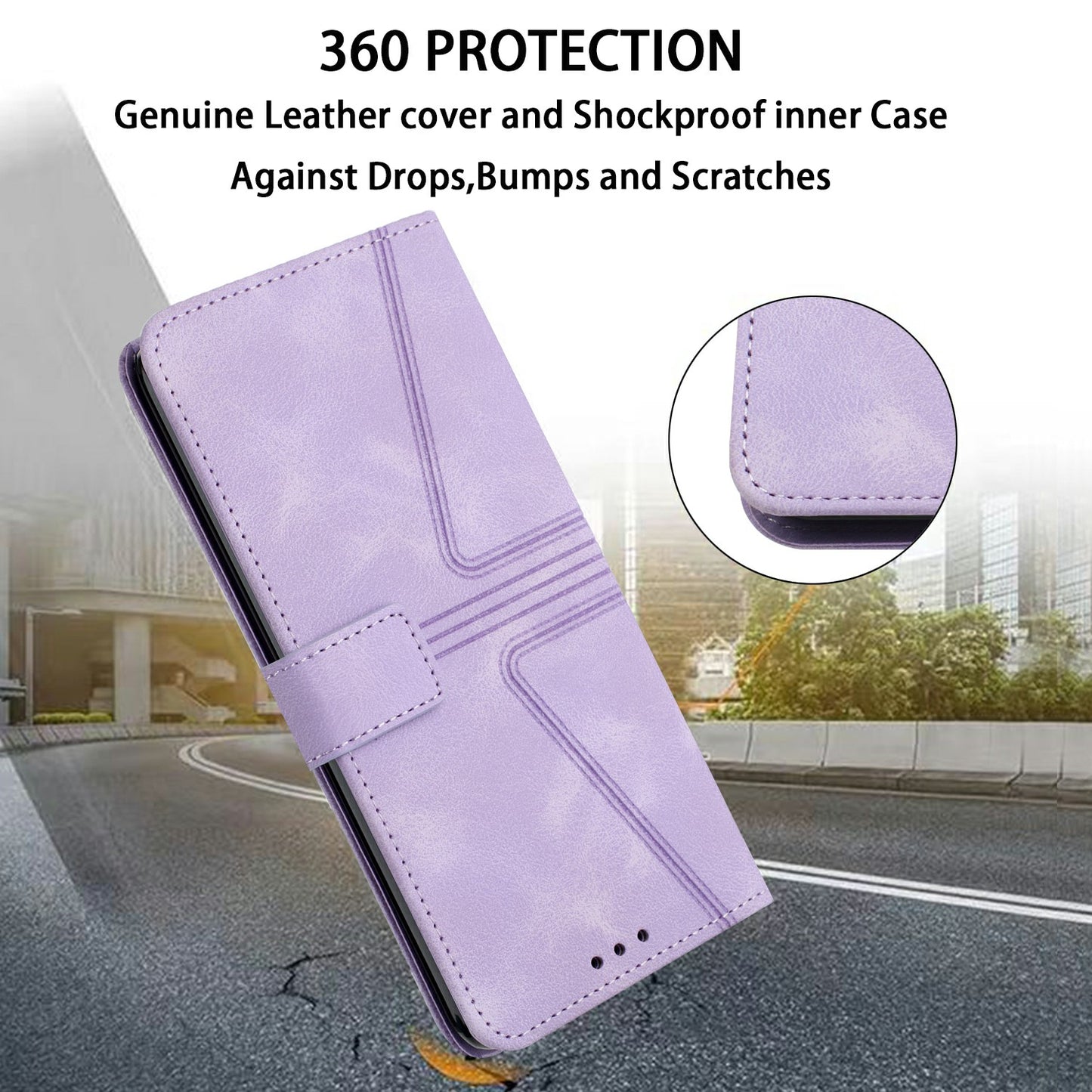 For Samsung Galaxy A06 Case Triangle Imprinted Anti-Scratch Phone Wallet Cover - Purple