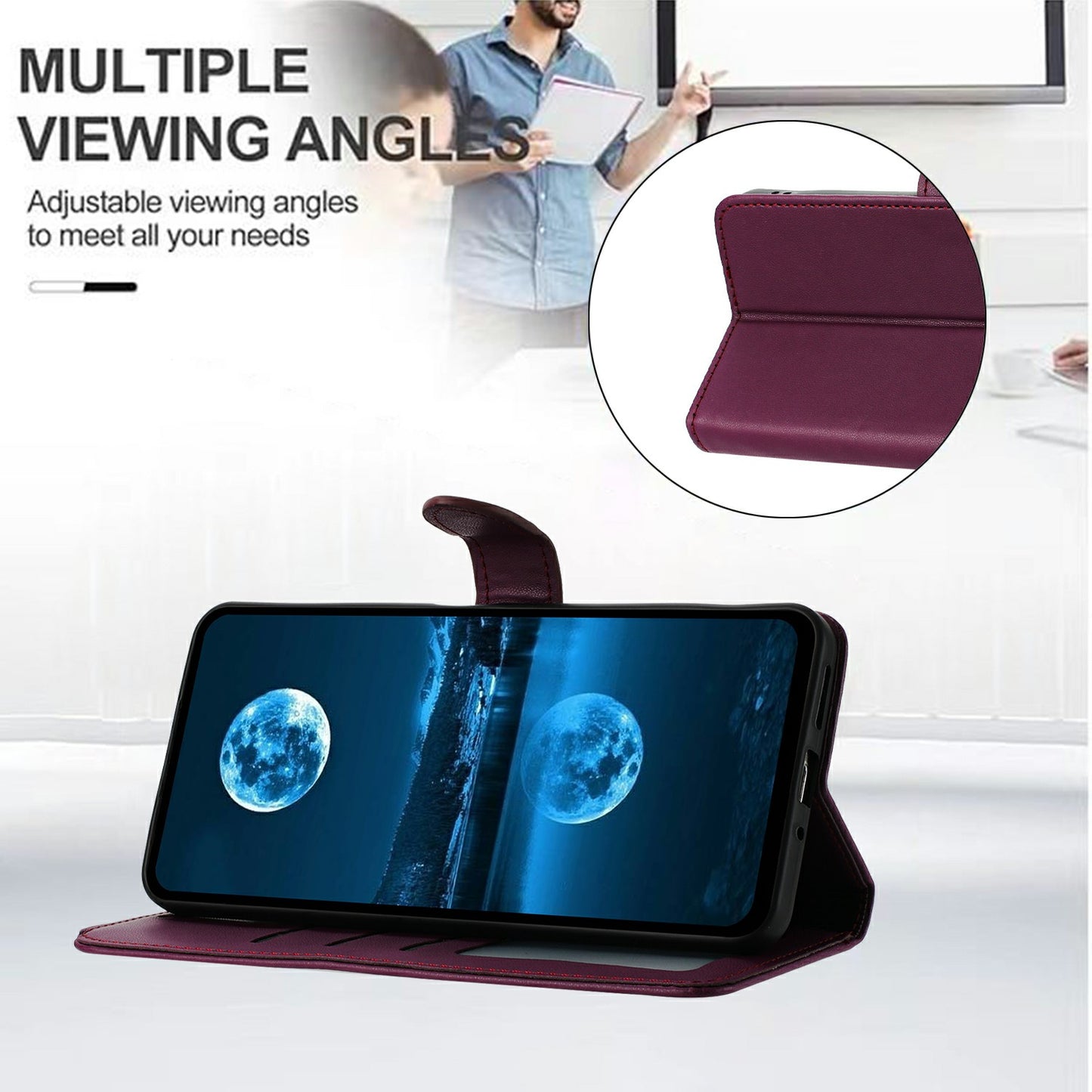 For Samsung Galaxy A06 Wallet Phone Case Leather Stand Cover with Strap - Purple