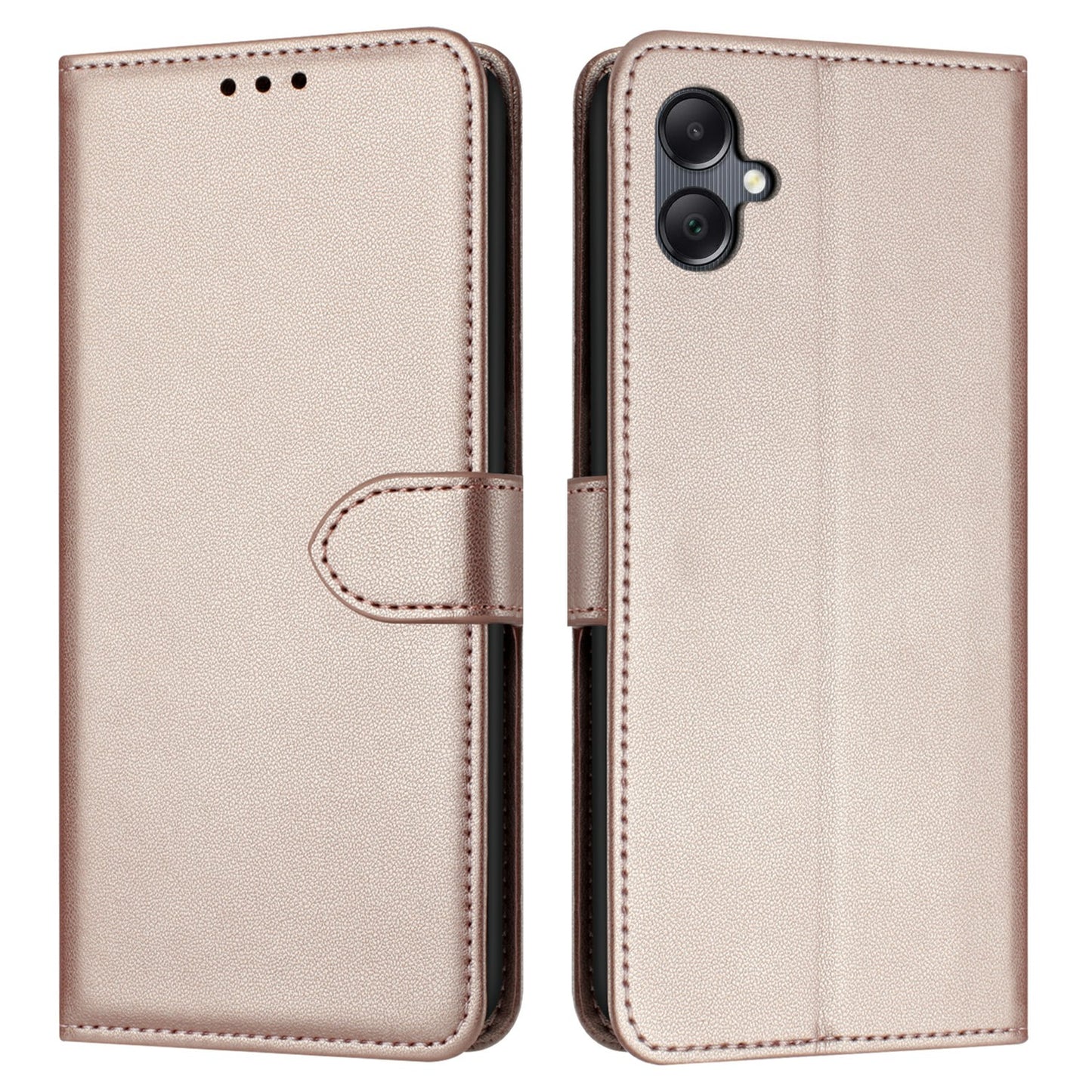 For Samsung Galaxy A06 Wallet Phone Case Leather Stand Cover with Strap - Rose Gold