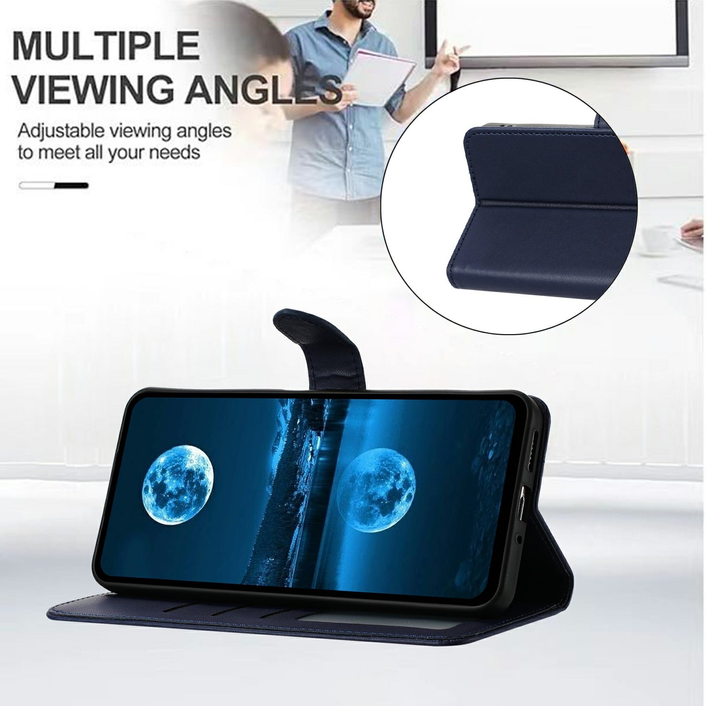 For Samsung Galaxy A06 Wallet Phone Case Leather Stand Cover with Strap - Blue