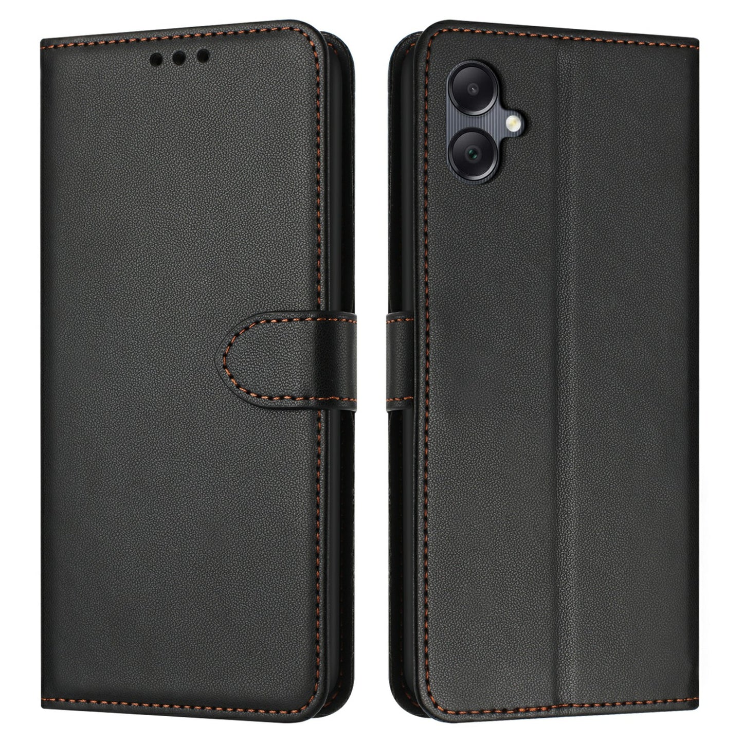 For Samsung Galaxy A06 Wallet Phone Case Leather Stand Cover with Strap - Black