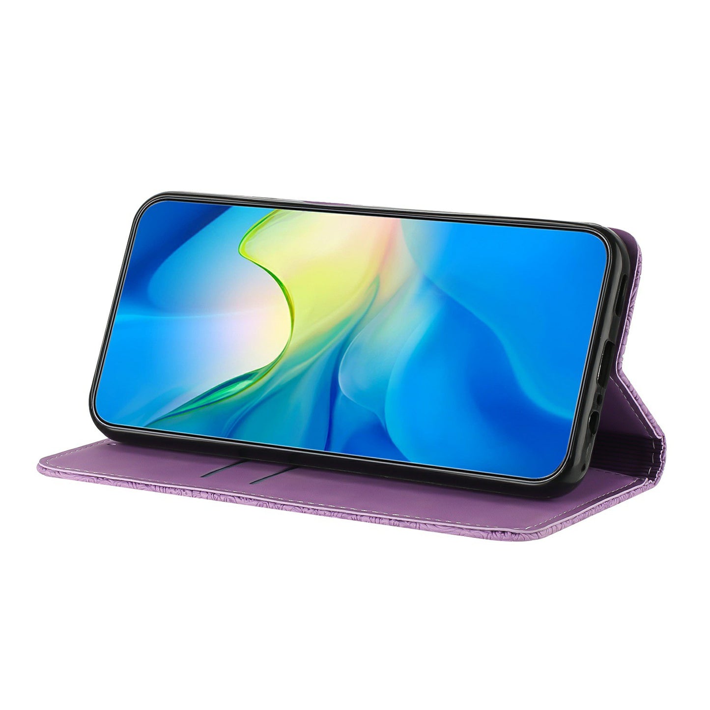 For Samsung Galaxy A06 Case Imprinted Flower Wallet Stand Leather Phone Cover - Purple