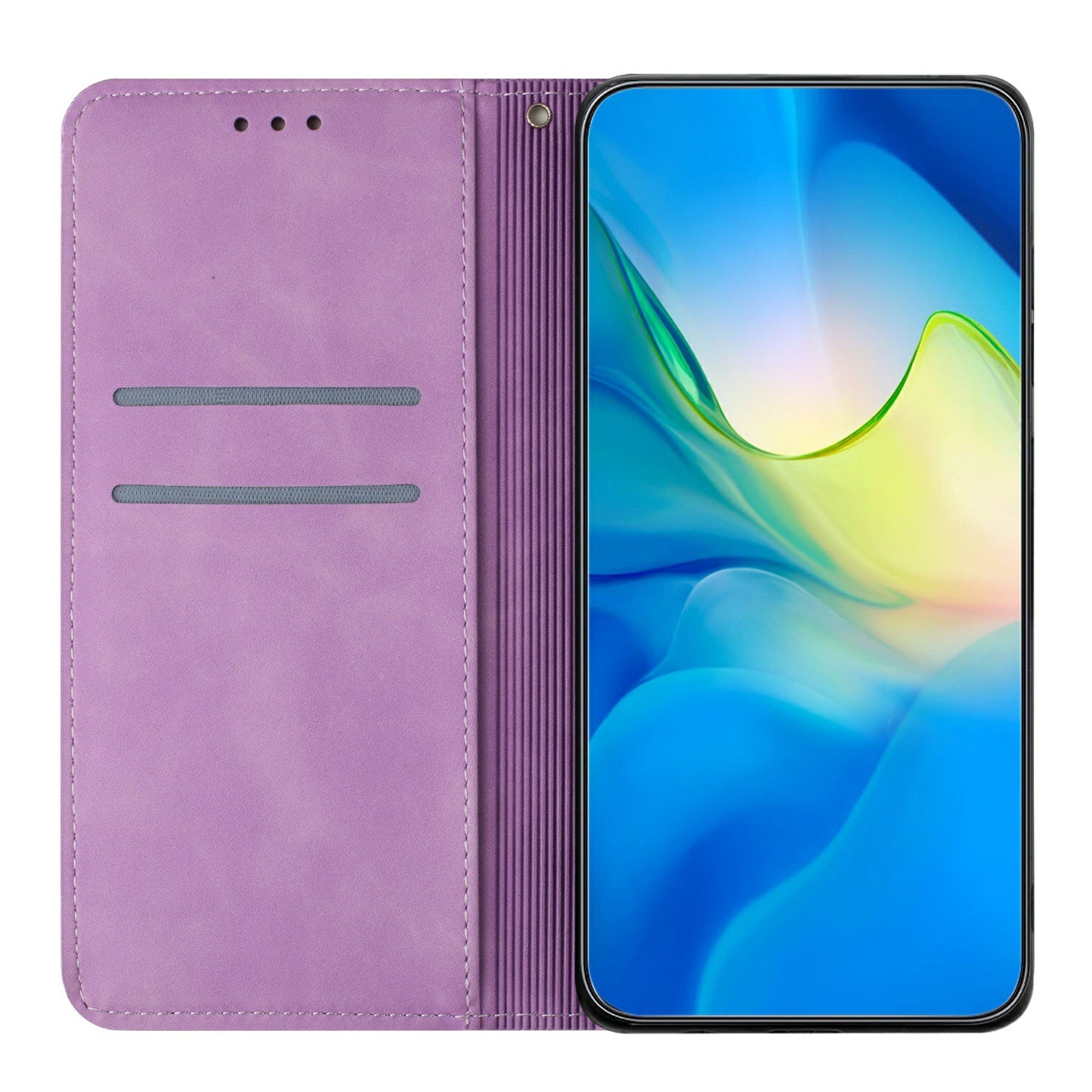 For Samsung Galaxy A06 Case Imprinted Flower Wallet Stand Leather Phone Cover - Purple
