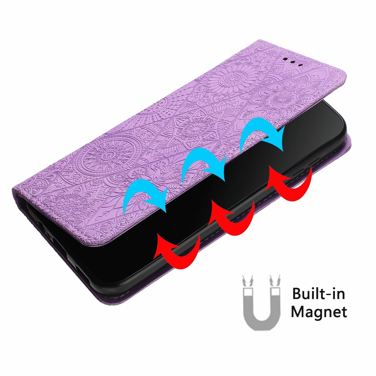 For Samsung Galaxy A06 Case Imprinted Flower Wallet Stand Leather Phone Cover - Purple