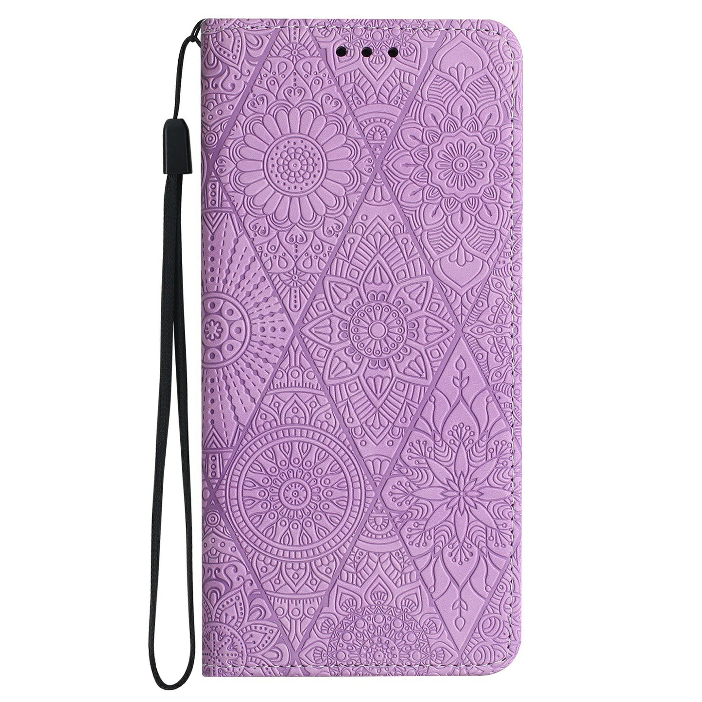 For Samsung Galaxy A06 Case Imprinted Flower Wallet Stand Leather Phone Cover - Purple