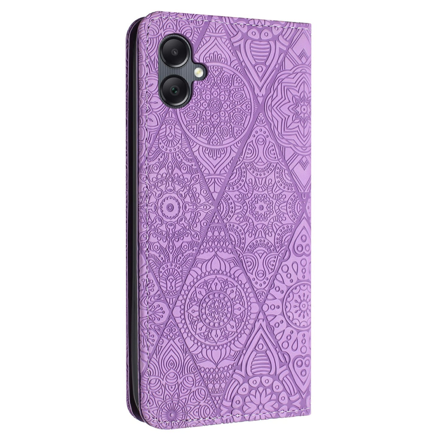 For Samsung Galaxy A06 Case Imprinted Flower Wallet Stand Leather Phone Cover - Purple