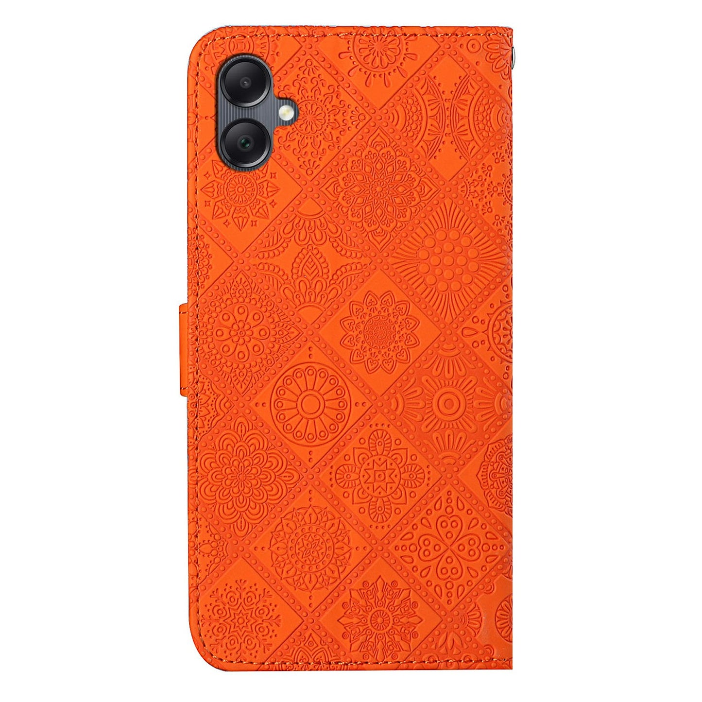 For Samsung Galaxy A06 Leather Case Ethnic Style Phone Wallet Cover with Strap - Orange
