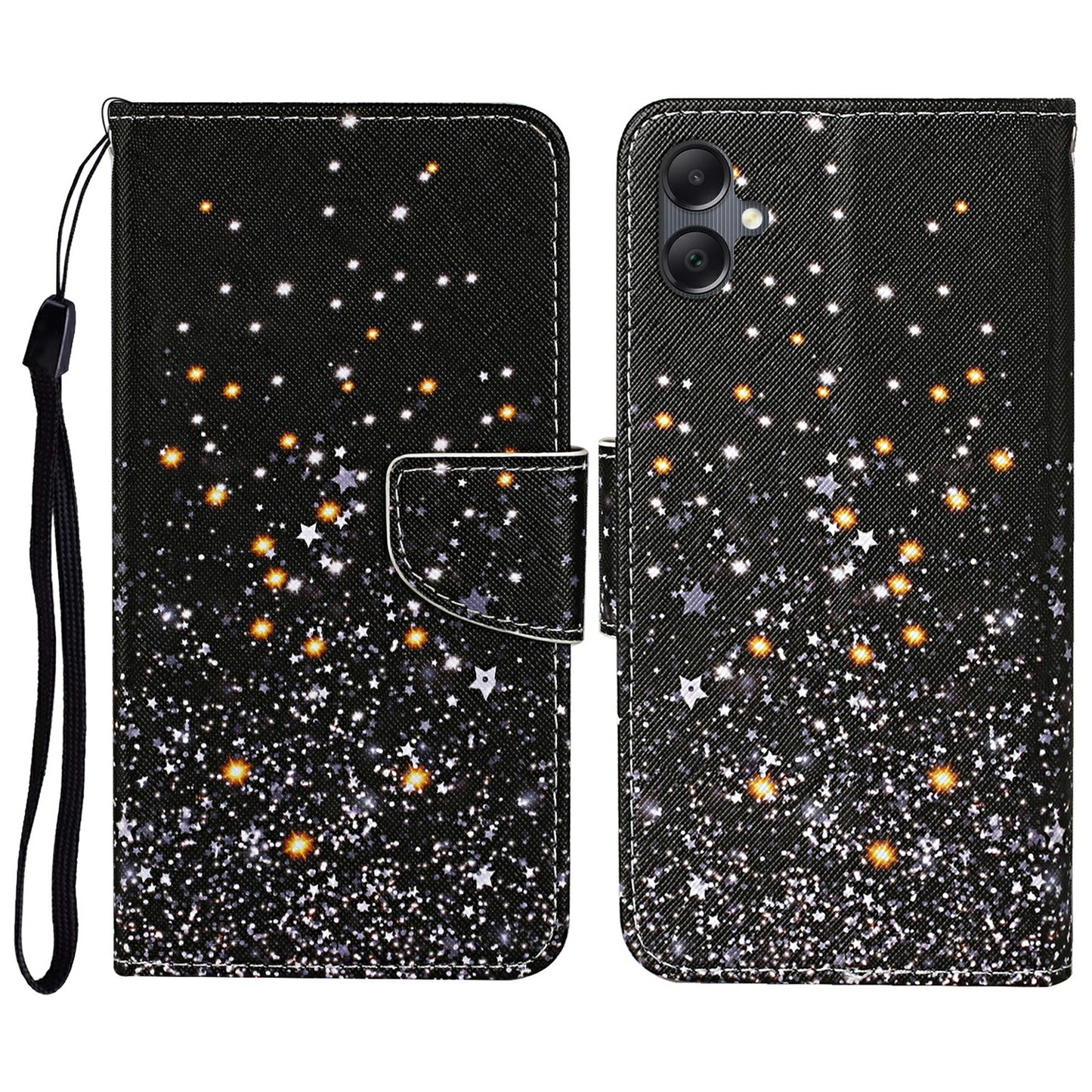 For Samsung Galaxy A06 Case Pattern Printing Protective Leather Folio Phone Cover - Black Pentagram