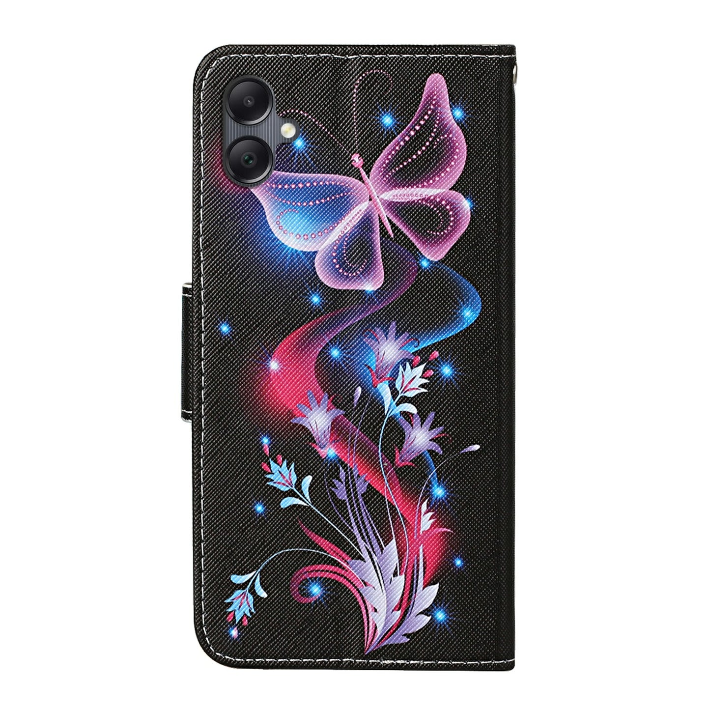 For Samsung Galaxy A06 Case Pattern Printing Protective Leather Folio Phone Cover - Glowing Butterfly