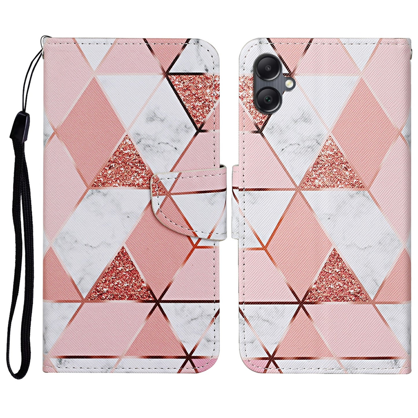 For Samsung Galaxy A06 Case Pattern Printing Protective Leather Folio Phone Cover - Marble