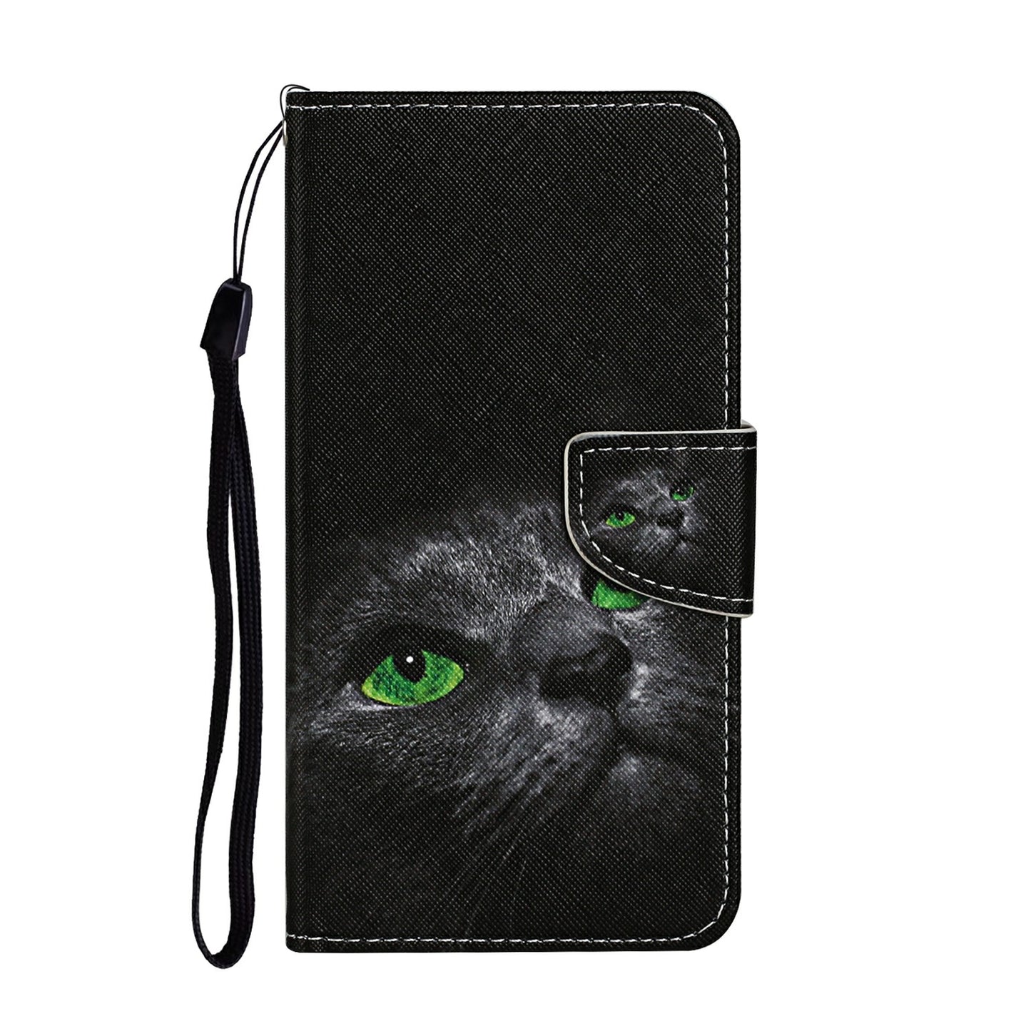 For Samsung Galaxy A06 Case Pattern Printing Protective Leather Folio Phone Cover - Black Cat
