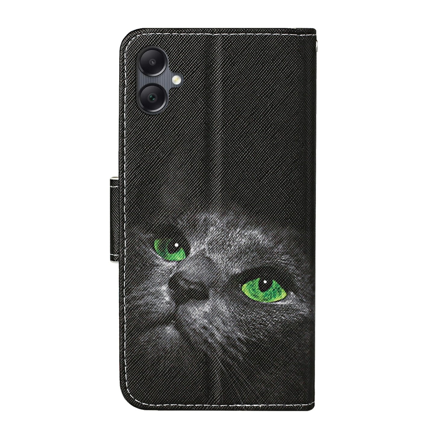 For Samsung Galaxy A06 Case Pattern Printing Protective Leather Folio Phone Cover - Black Cat