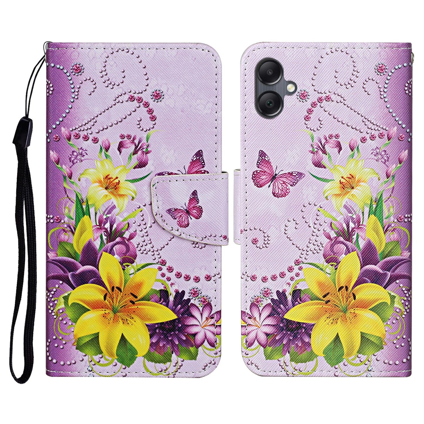 For Samsung Galaxy A06 Case Pattern Printing Protective Leather Folio Phone Cover - Flower / Butterfly