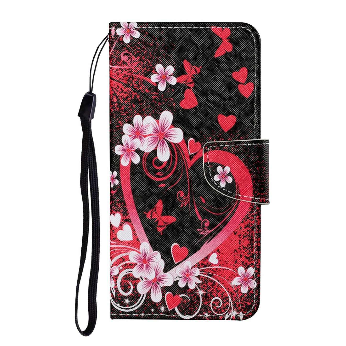 For Samsung Galaxy A06 Case Pattern Printing Protective Leather Folio Phone Cover - Red Heart