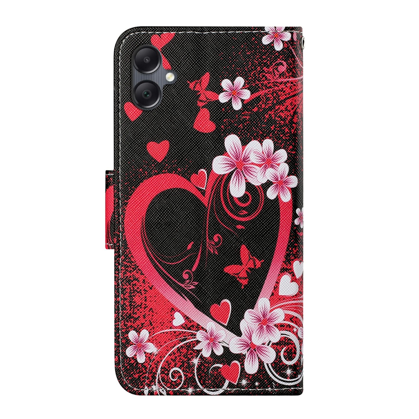 For Samsung Galaxy A06 Case Pattern Printing Protective Leather Folio Phone Cover - Red Heart