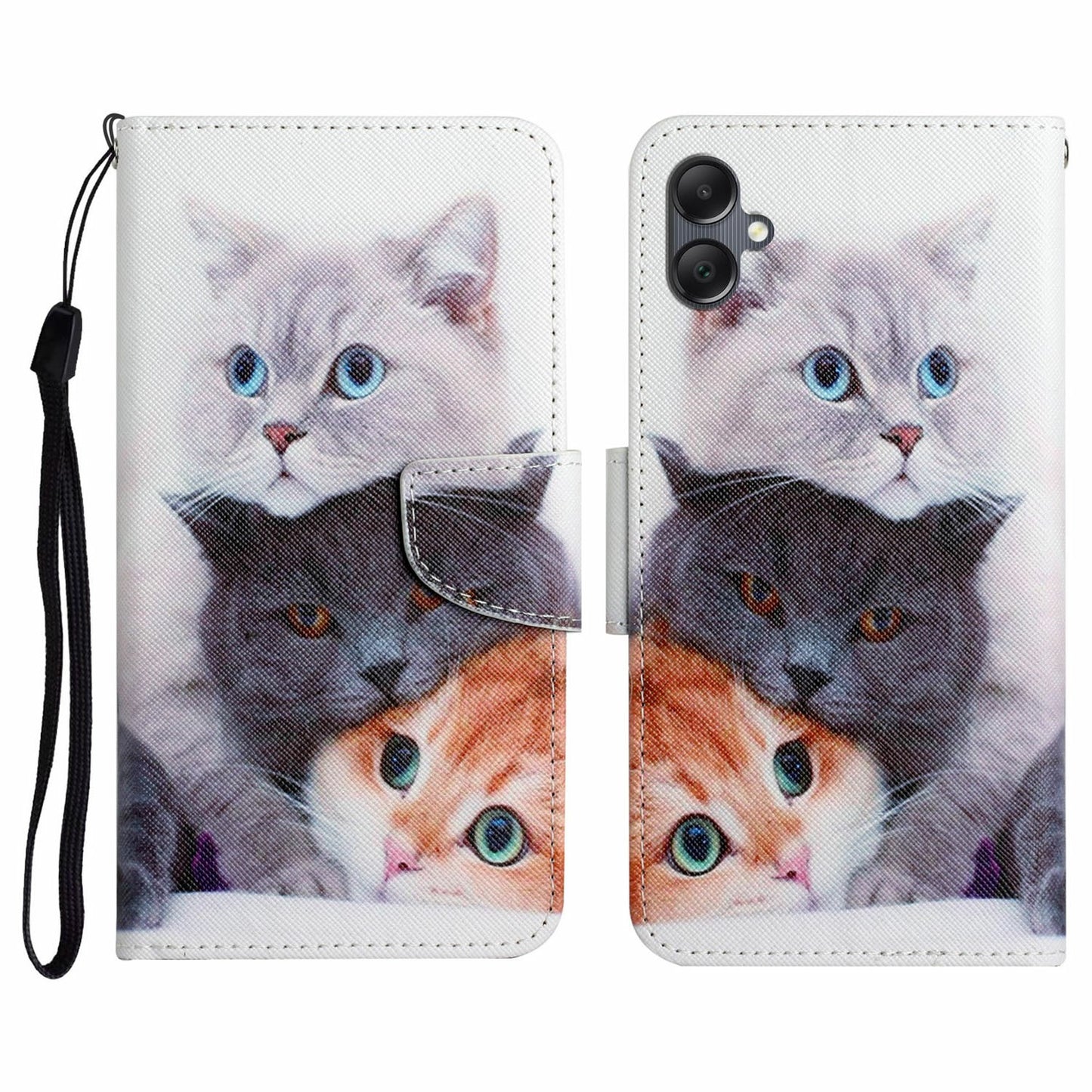 For Samsung Galaxy A06 Case Pattern Printing Protective Leather Folio Phone Cover - Three Cats