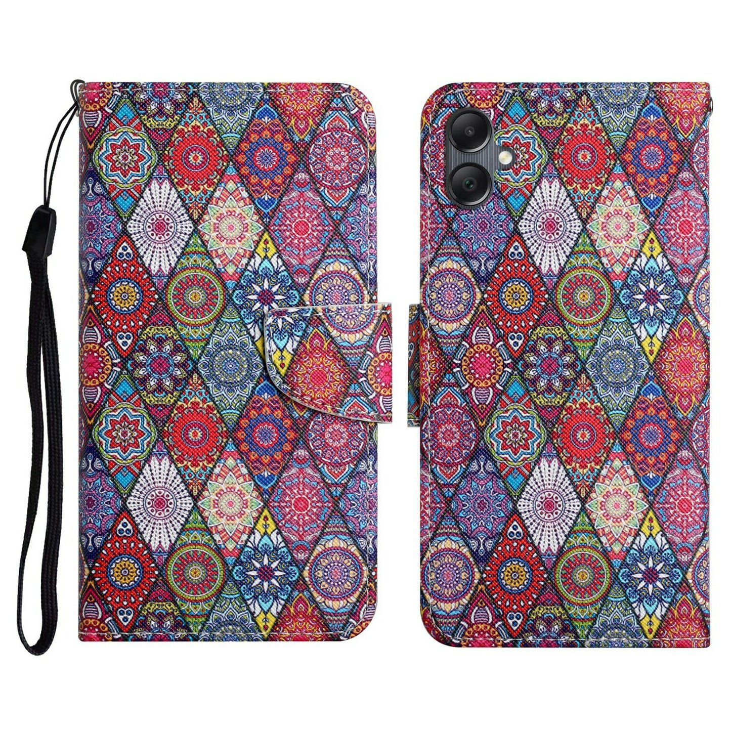 For Samsung Galaxy A06 Case Pattern Printing Protective Leather Folio Phone Cover - Rhombus Kaleidoscope