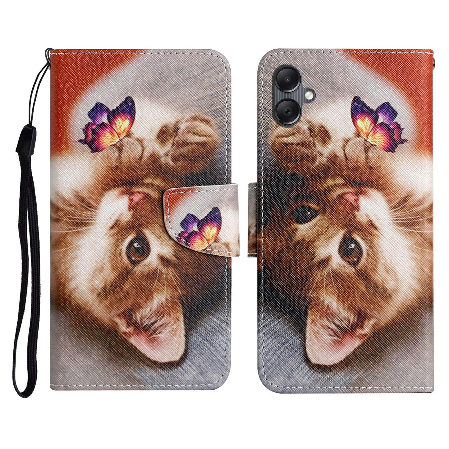 For Samsung Galaxy A06 Case Pattern Printing Protective Leather Folio Phone Cover - Butterfly Cat