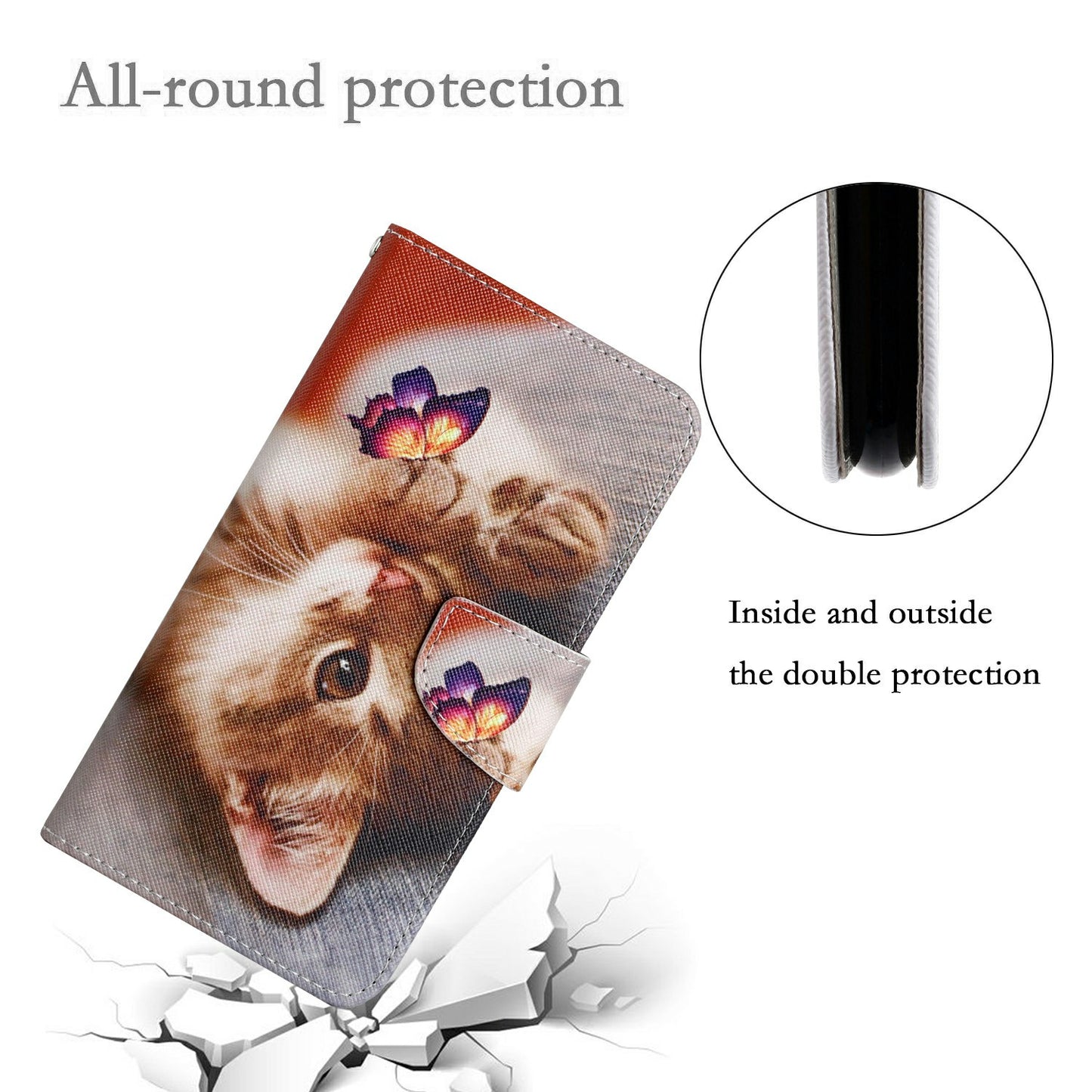 For Samsung Galaxy A06 Case Pattern Printing Protective Leather Folio Phone Cover - Butterfly Cat