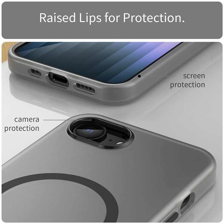 For iPhone 16e Case Compatible with MagSafe TPU + PC Slim Matte Translucent Phone Cover - Black