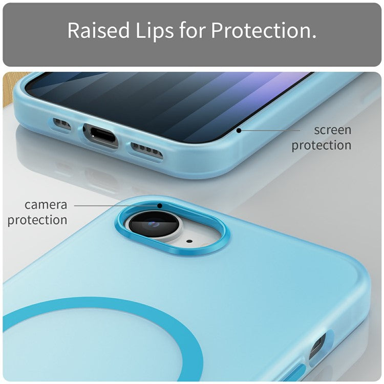 For iPhone 16e Case Compatible with MagSafe TPU + PC Slim Matte Translucent Phone Cover - Blue