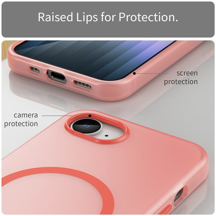 For iPhone 16e Case Compatible with MagSafe TPU + PC Slim Matte Translucent Phone Cover - Red