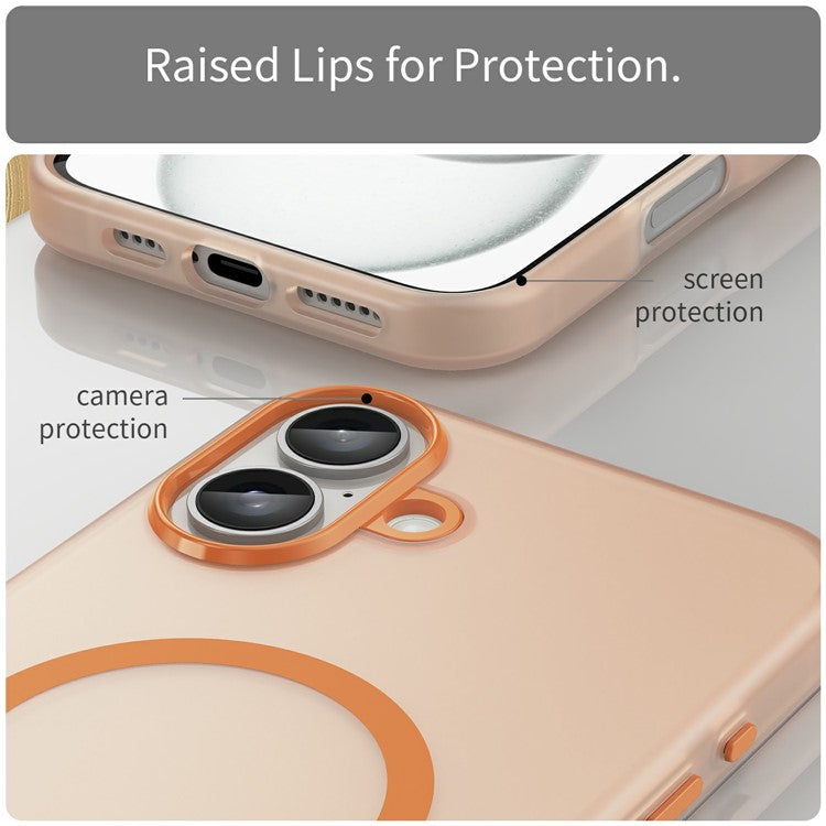 For iPhone 16 Plus Case Compatible with MagSafe TPU + PC Slim Matte Translucent Phone Cover - Orange
