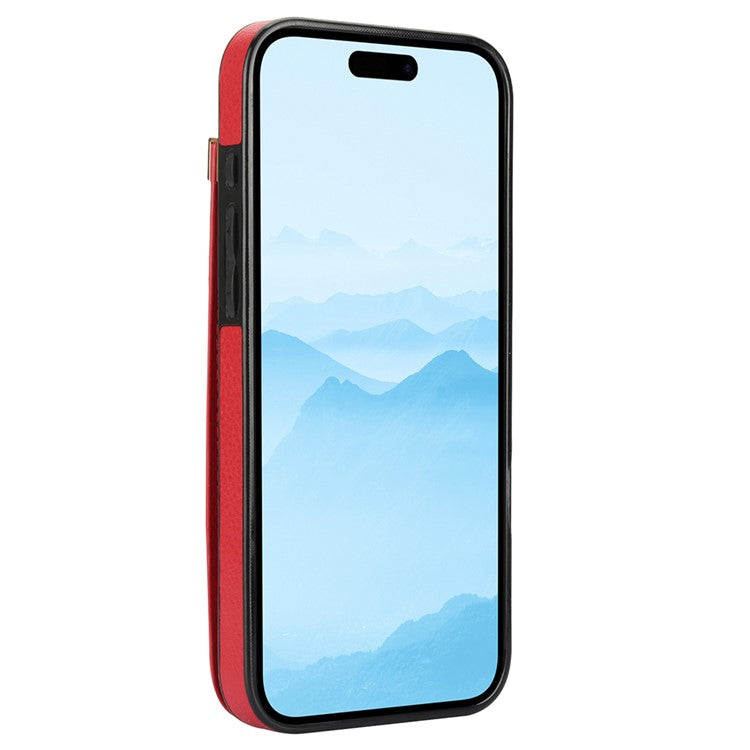 For iPhone 16 Case TPU+PU Leather Hardware Decor Phone Cover with Card Holder - Red