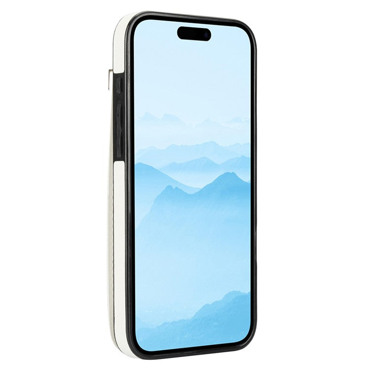 For iPhone 16 Case TPU+PU Leather Hardware Decor Phone Cover with Card Holder - White