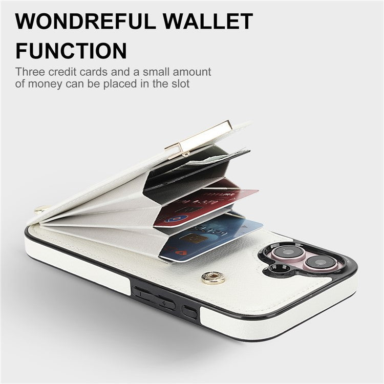 For iPhone 16 Case TPU+PU Leather Hardware Decor Phone Cover with Card Holder - White