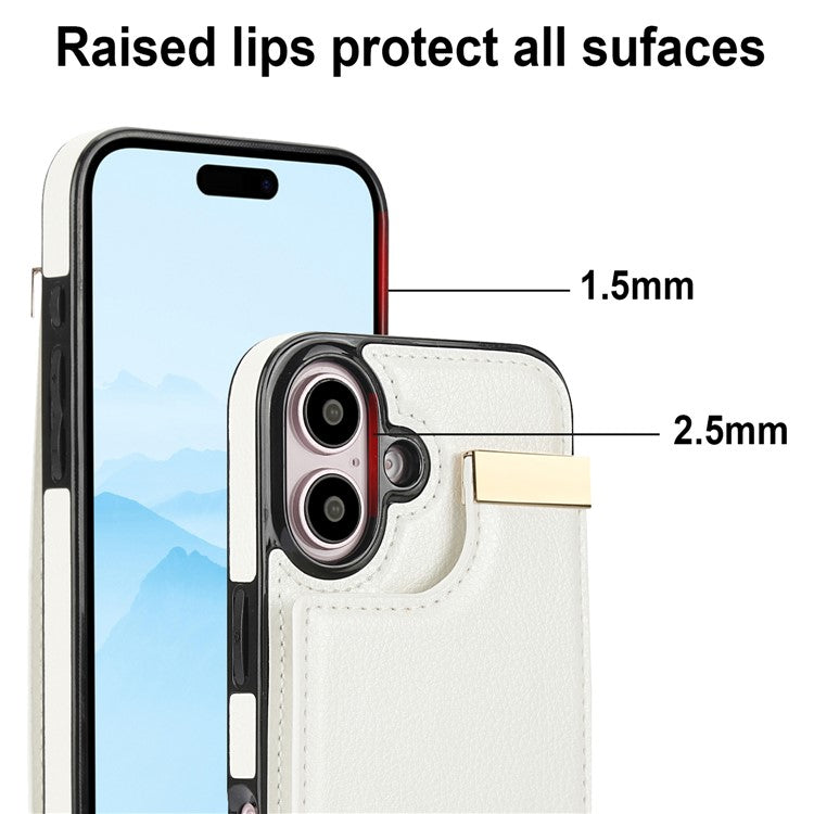 For iPhone 16 Case TPU+PU Leather Hardware Decor Phone Cover with Card Holder - White