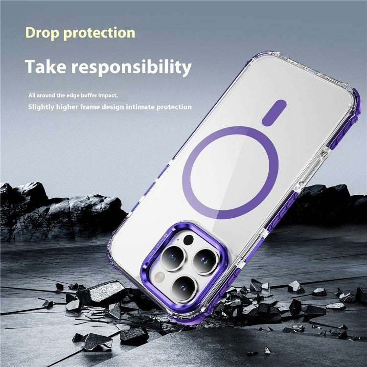 For iPhone 16 Pro Clear Phone Case with Lens Kickstand Cover Compatible with MagSafe - Purple