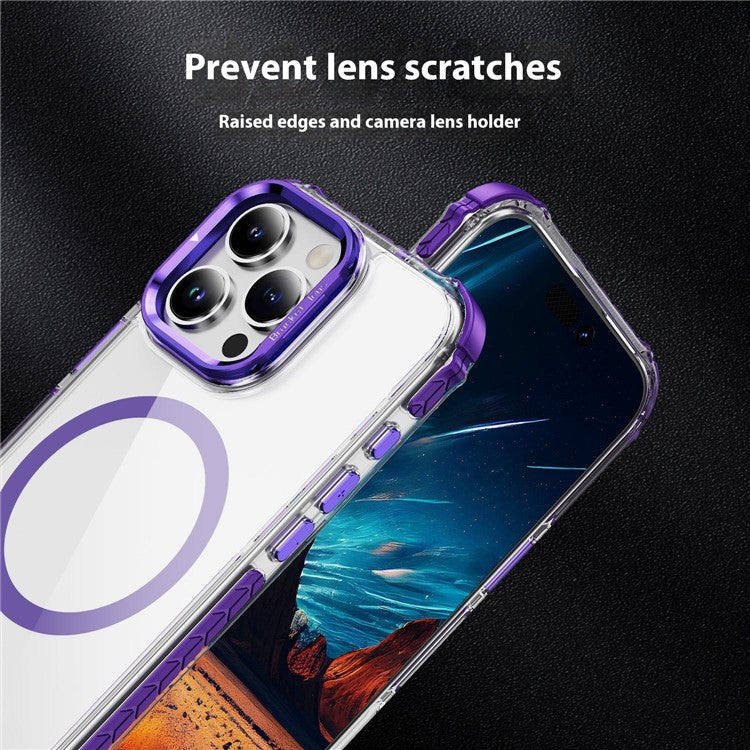 For iPhone 16 Pro Clear Phone Case with Lens Kickstand Cover Compatible with MagSafe - Purple