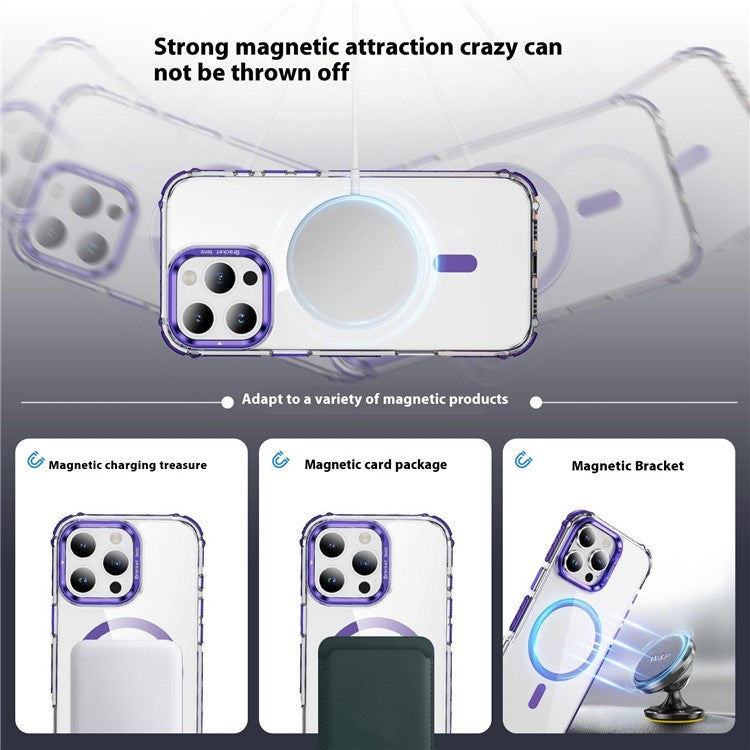 For iPhone 16 Pro Clear Phone Case with Lens Kickstand Cover Compatible with MagSafe - Purple