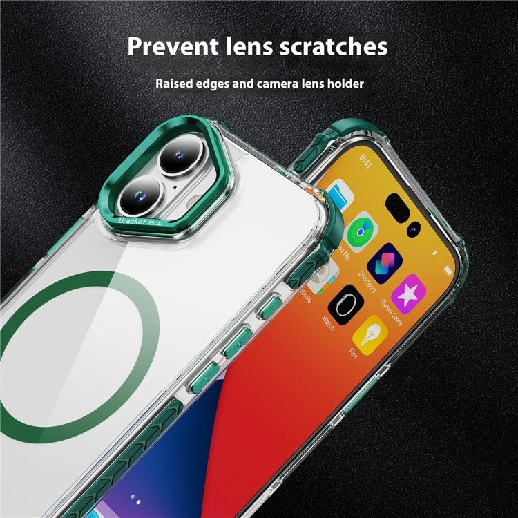 For iPhone 16 Plus Clear Phone Case with Lens Kickstand Cover Compatible with MagSafe - Green