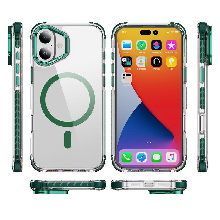 For iPhone 16 Plus Clear Phone Case with Lens Kickstand Cover Compatible with MagSafe - Green