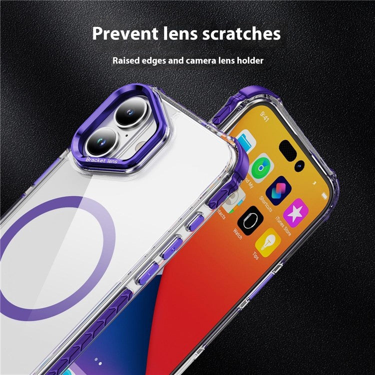 For iPhone 16 Plus Clear Phone Case with Lens Kickstand Cover Compatible with MagSafe - Purple